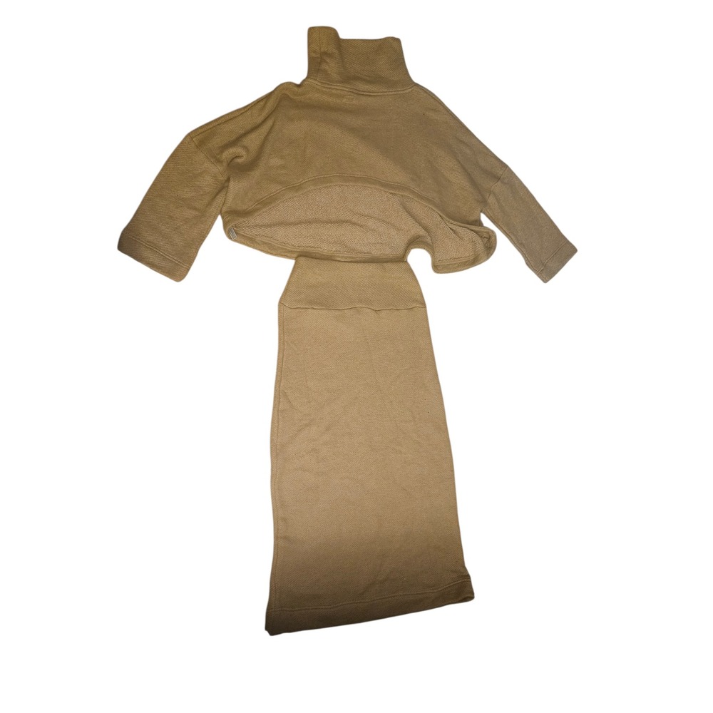 Free People Knit Turtleneck Sweater Cropped Top & Midi Skirt Set Tan S P - Picture 2 of 8